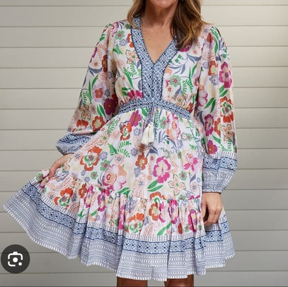 Kaktus Pink and Blue Ruffled Tiered Sundress - Picture 1 of 5